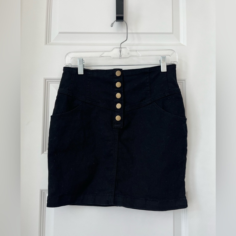 Black Button Up Mini Skirt